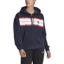 adidas Hooded Jacket Essentials Pinstripe Block Fleece Full-Zip (loose fit) ink blue Women